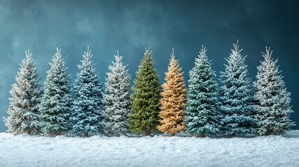 Snow covered trees stand in a winter scene