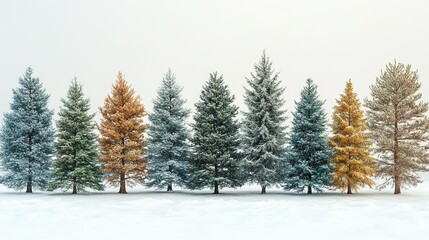 Colorful Coniferous Trees Stand In Snowy Winter Landscape