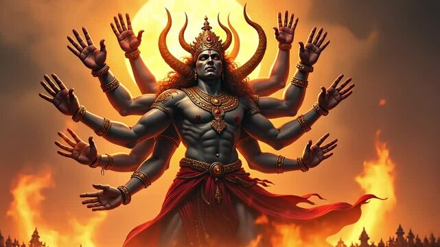 Ravana is the ten-headed king of Lanka in the Ramayana. He is a powerful antagonist, known for his intelligence and strength. Some see him as complex, while others see him as evil.