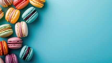 Obraz premium Sweet colorful macaroons in a variety with space for copy