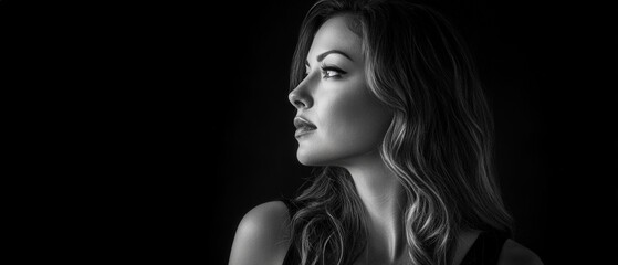 Naklejka premium elegant profile portrait in black and white showcasing beauty and grace
