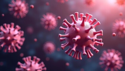 Pink virus particles floating in space