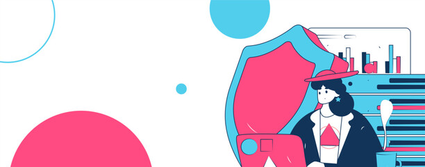 Business network security character flat vector concept operation hand drawn illustration
