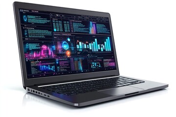Diagrams on a laptop isolated on a white backdrop. Generative Ai