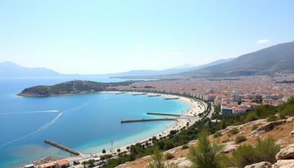 Fototapeta premium Beautiful coastal city with mountains in the background