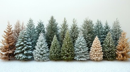 A Row Of Snow Covered Evergreen Trees In Winter