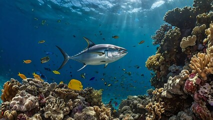 Fototapeta premium 珊瑚礁を泳ぐマグロ