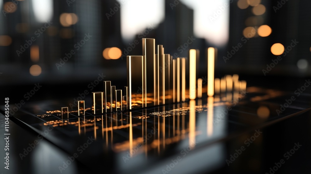 Leinwandbilder 3d bar graph visualization with cityscape bokeh background