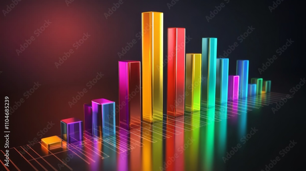 Poster colorful 3d bar graph display with dynamic light effects