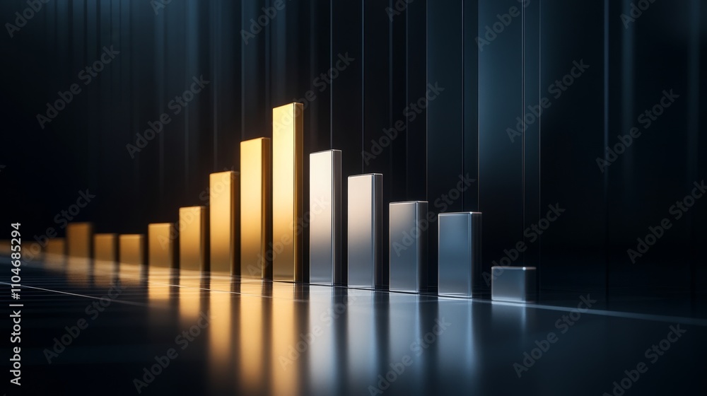 Poster data visualization of growing bar graph representation in finance