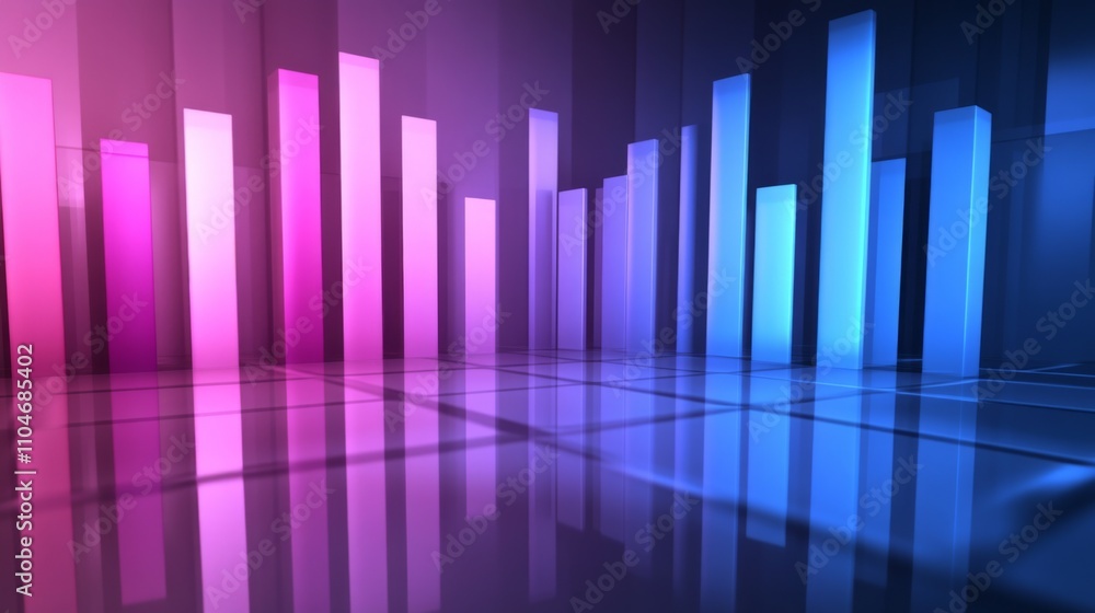 Poster colorful abstract bar graphs on reflective surface background