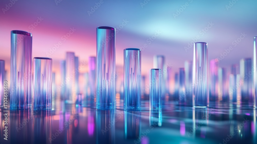 Poster ethereal abstract glass cylinders with colorful gradient background