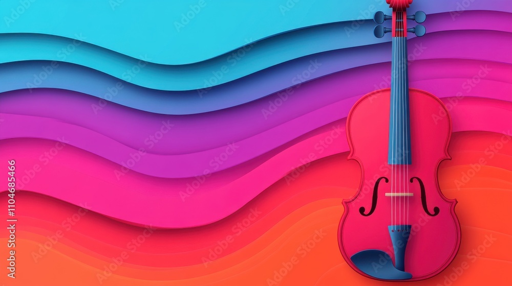 Poster vibrant abstract violin with colorful waves design