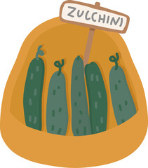 Zucchini In Basket On Market