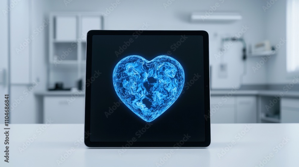 Poster digital heart visualization on tablet in modern laboratory setting
