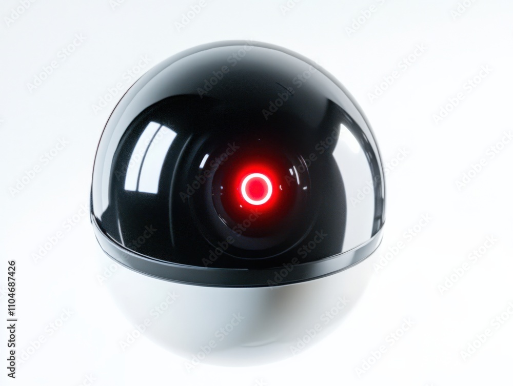Poster futuristic robotic device with a glowing red light