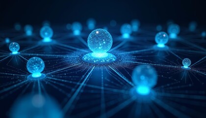 Bright blue spherical objects with lines connecting them