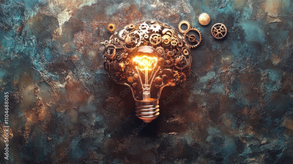Poster light bulb with gears and cogs illustrating innovative ideas