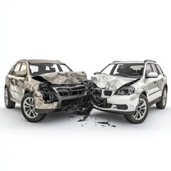 two cars involved in a serious collision with visible damage