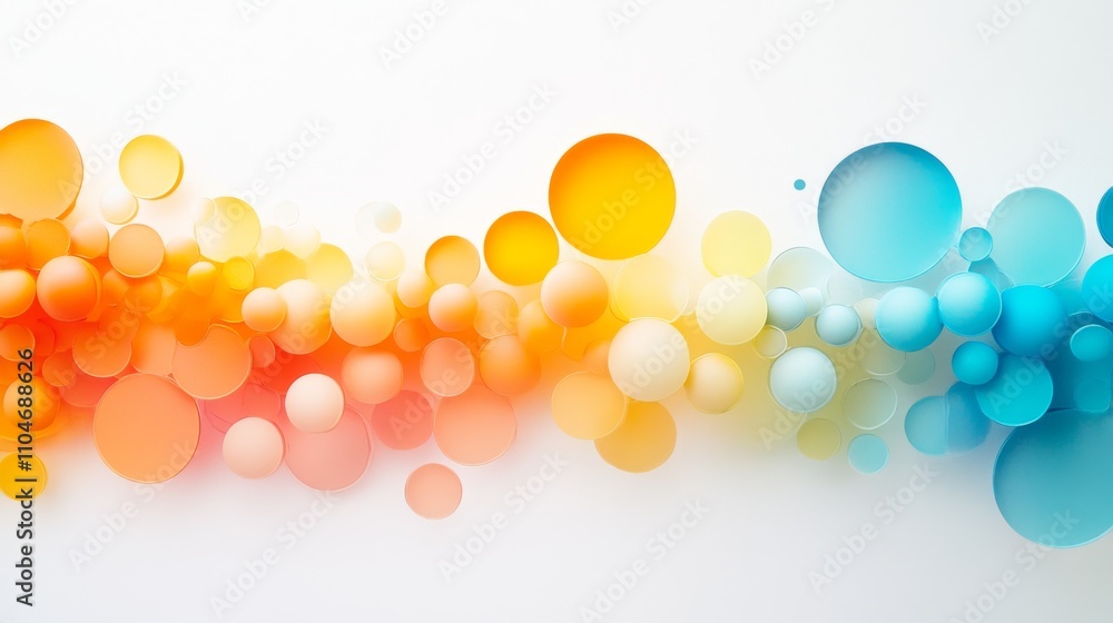 Poster bright colorful bubbles floating on a light background for design