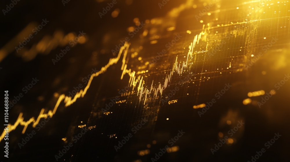Poster abstract financial data visualization with glowing gold lines