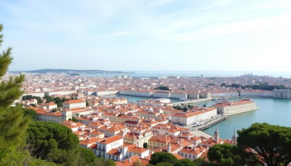 Obraz premium Bright cityscape overlooking waterway