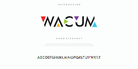 Wacum modern abstract alphabet font. Color of typography, Creative font  vector illustration.