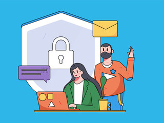 Business network security character flat vector concept operation hand drawn illustration
