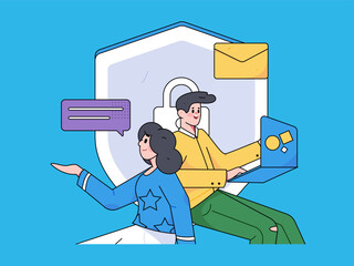 Business network security character flat vector concept operation hand drawn illustration
