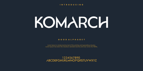 Komarch Abstract minimal modern alphabet fonts. Typography technology vector illustration