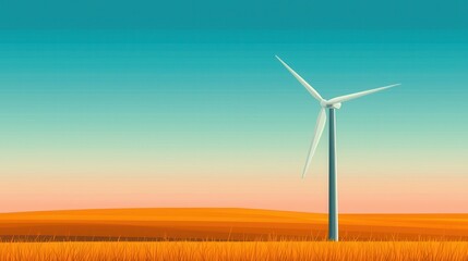 Obraz premium A Single Wind Turbine in a Golden Field Against a Colorful Sky