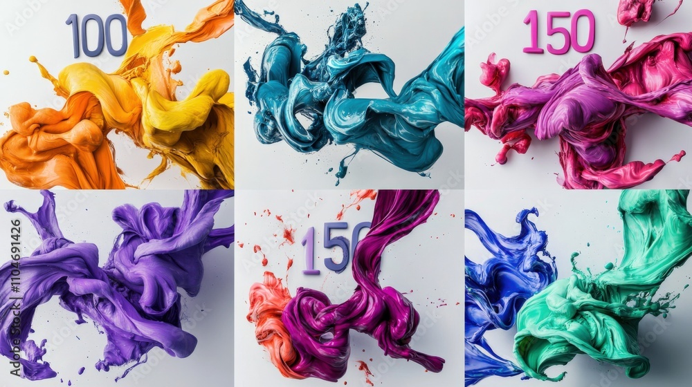 Poster vibrant splashes of paint in various colors with dynamic movement