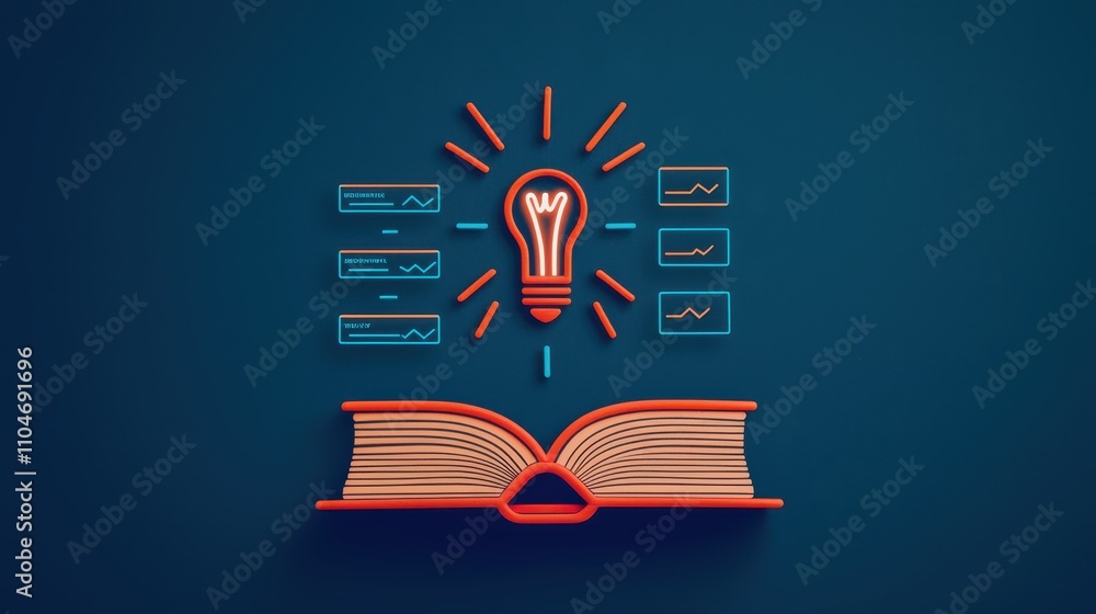 Aufkleber illuminated ideas from open book with data graphics and light bulb