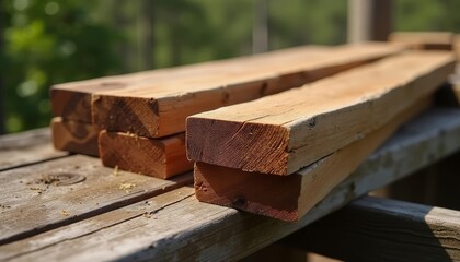 Pieces of wood on wooden surface