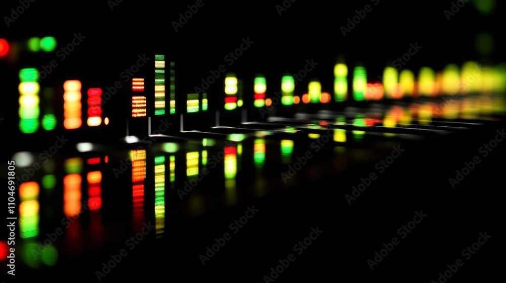 Aufkleber colorful sound waves on audio mixer display in low light setting