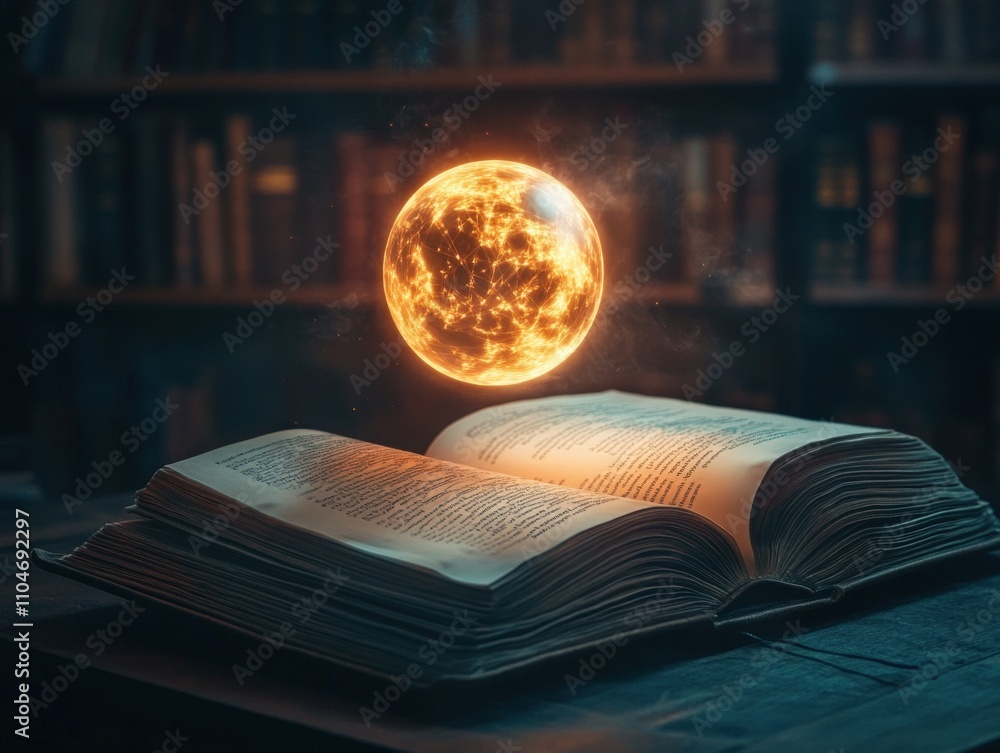 Poster an open book with a glowing orb above it, symbolizing knowledge and imagination