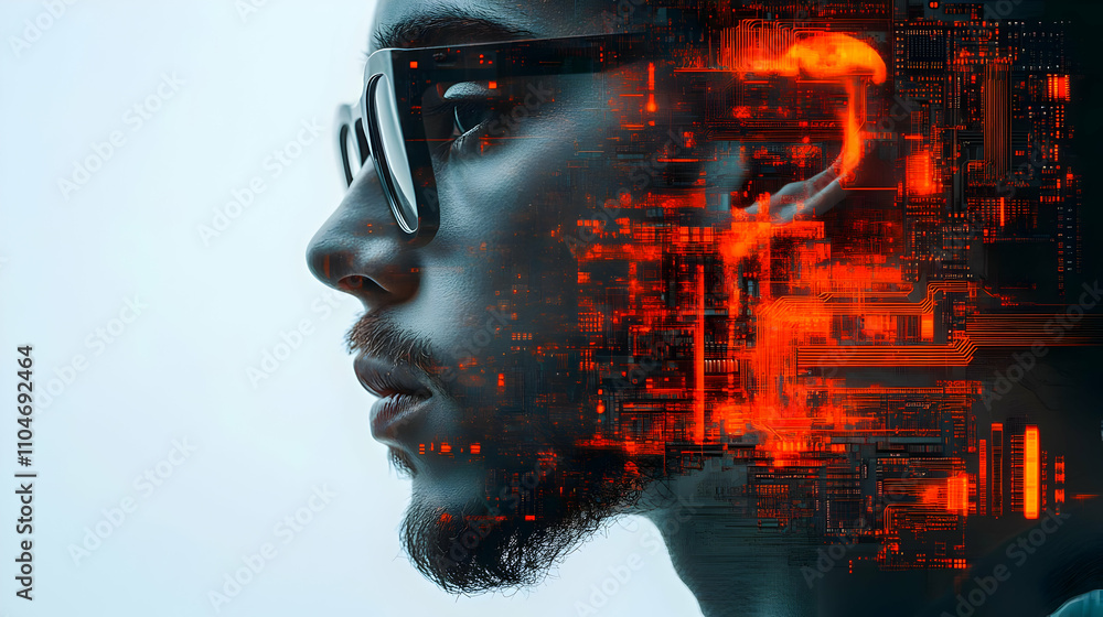 Aufkleber a digital artwork depicting a profile of a person with a tech-inspired overlay.