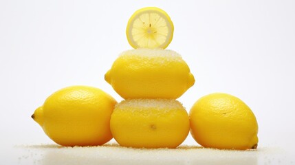 fresh lemons with sugar on a white background