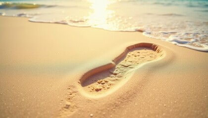 Obraz premium Footprint in the sand at water's edge