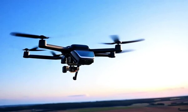 Drone Hovering Steadily Against a Clear Backdrop