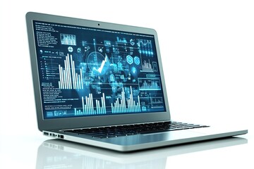 Diagrams on a laptop isolated on a white backdrop. Generative Ai