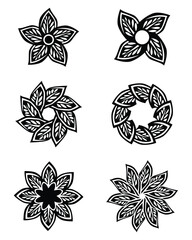 Collection of abstract circle shape vintage floral decoration icon