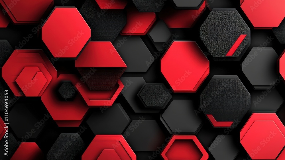 Poster abstract red and black hexagon pattern design