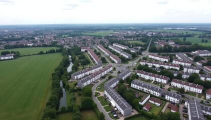 Fototapeta premium Large white buildings in green field