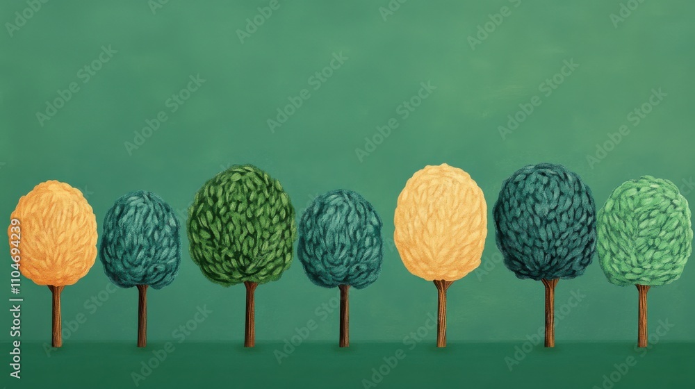Poster colorful row of planted trees in vector art style
