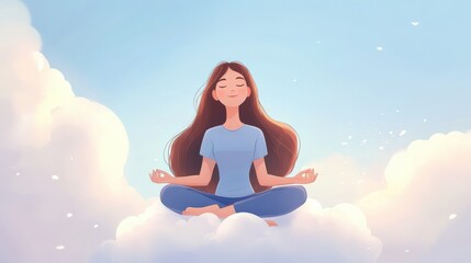 a serene figure meditating on clouds for tranquility and mindfulness