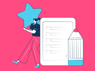Invite friends to conduct questionnaire flat vector concept operation hand drawn illustration
