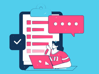 Invite friends to conduct questionnaire flat vector concept operation hand drawn illustration
