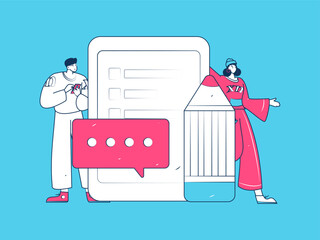 Invite friends to conduct questionnaire flat vector concept operation hand drawn illustration
