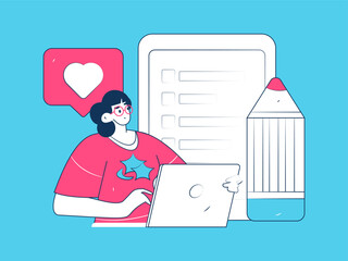 Invite friends to conduct questionnaire flat vector concept operation hand drawn illustration
